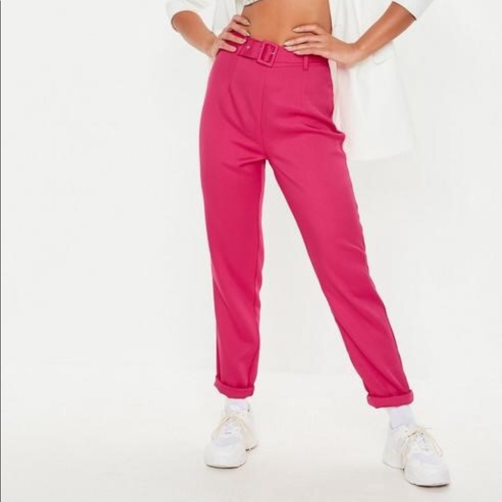 Pink belted cigarette pants